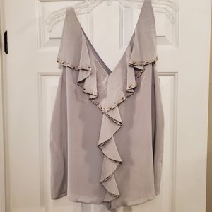 Leifsdottir/anthropologie sleeveless,light gray blouse with gold beads details